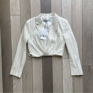 Zara Cream Long Sleeve Tie Front Crop Blouse